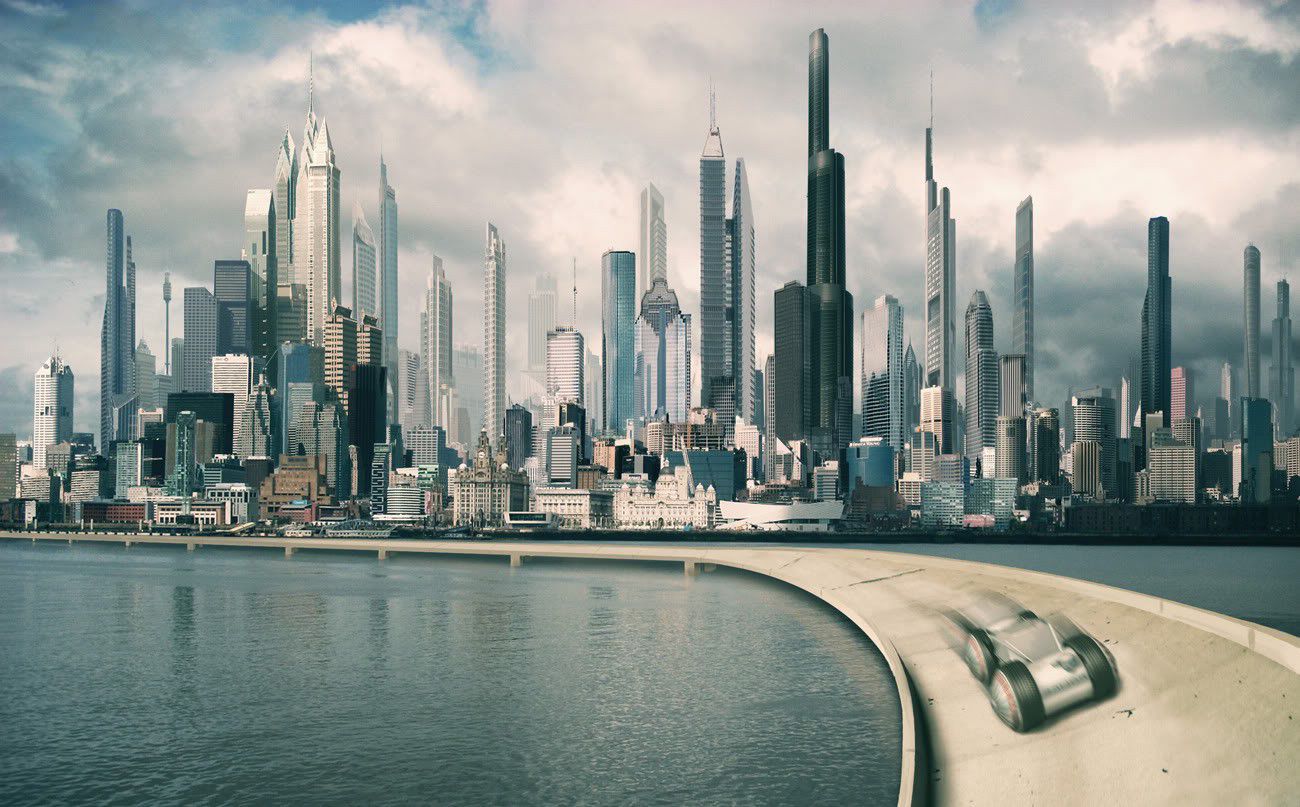 A possibly near futuristic city skyline